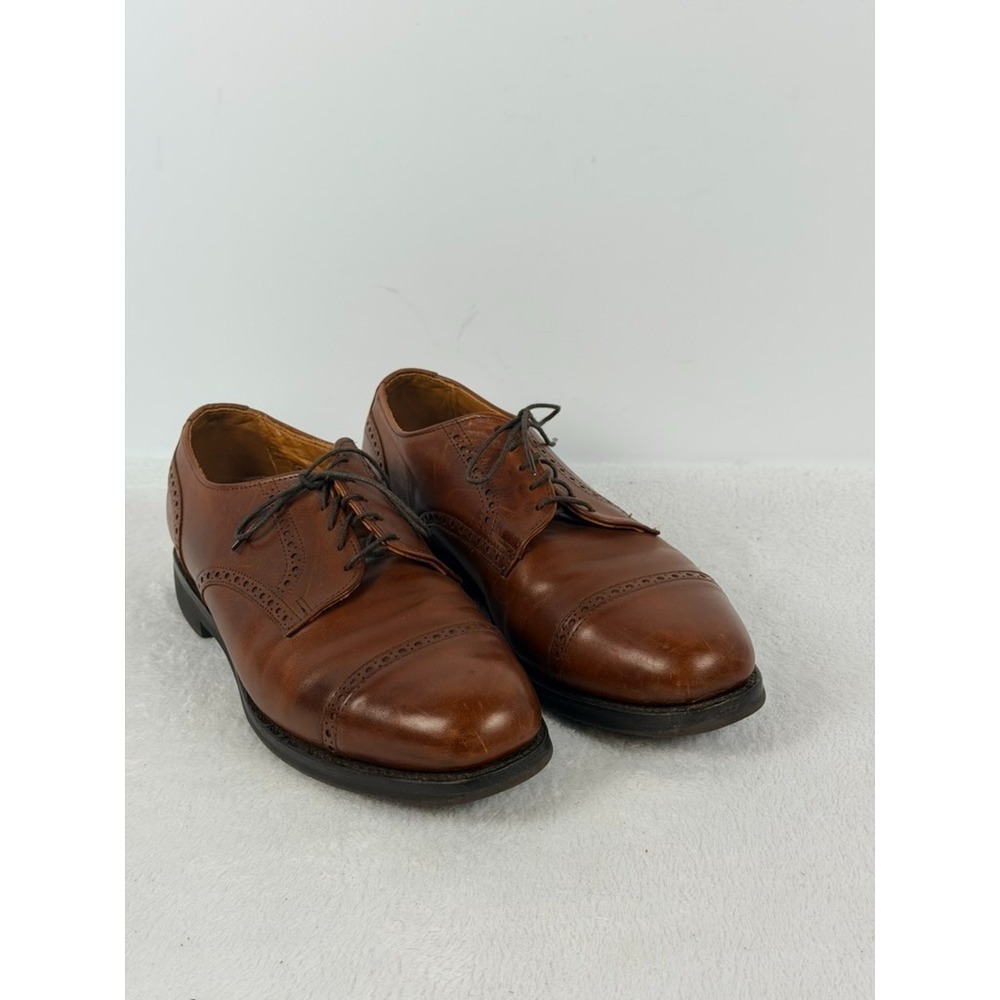 Allen Edmonds Benton Mens 9.5 D Cognac Brown Leather Cap Toe Derby Shoes 3458 US